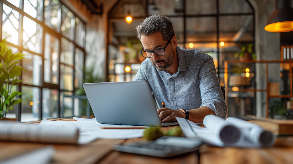 Consultant construcții SIGROMID calculând preț construcție casă cu deviz detaliat și planuri arhitecturale