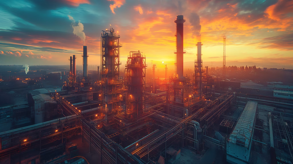 șantier industrial greu din România cu fundații masive și structuri de beton armat